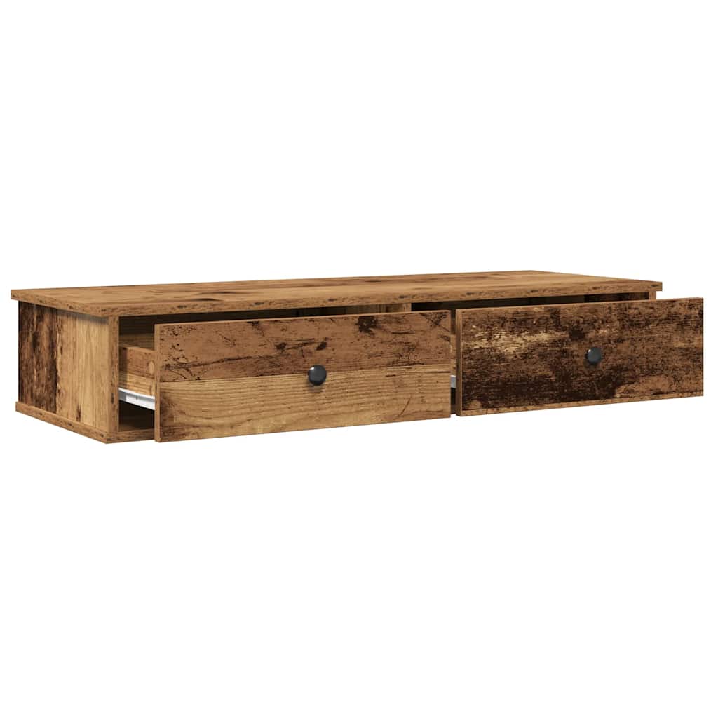 antik fa szerelt fa falipolc fiókokkal 100 x 37,5 x 19 cm