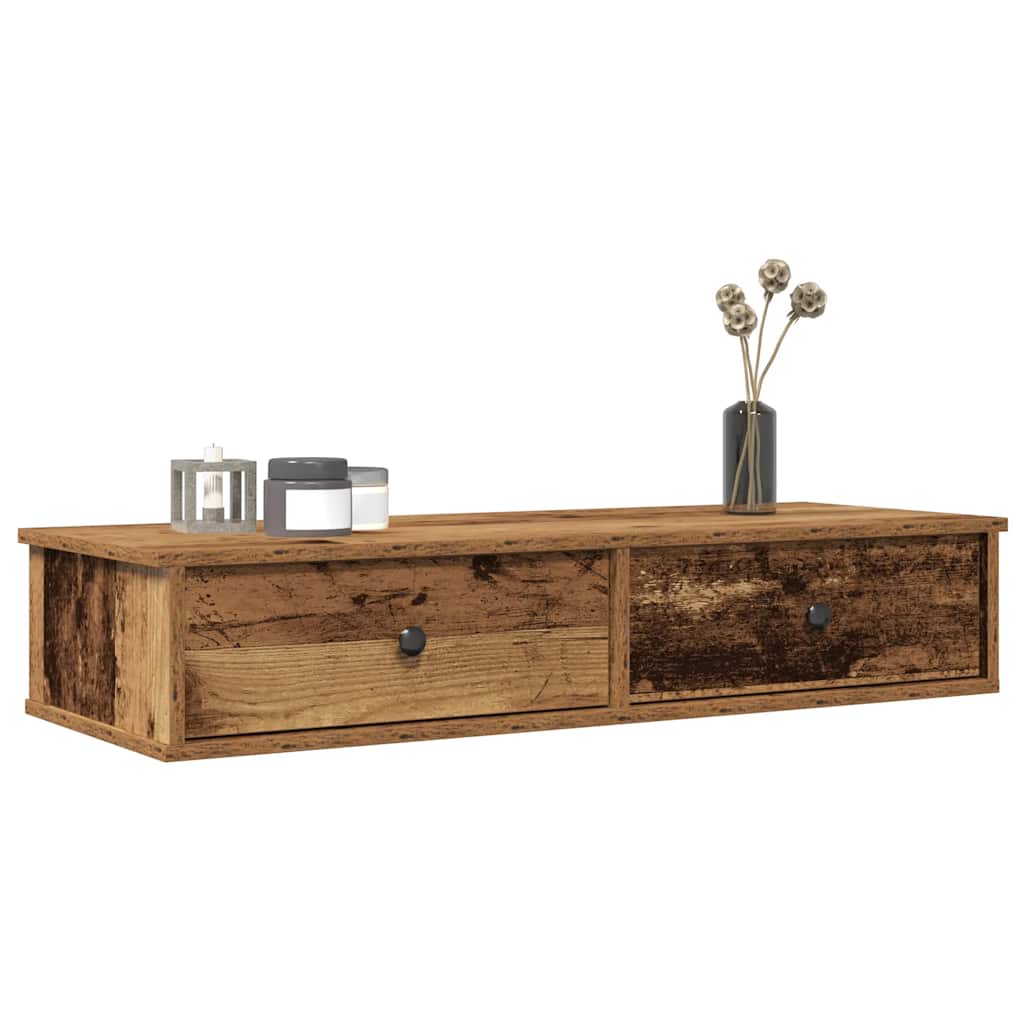 antik fa szerelt fa falipolc fiókokkal 100 x 37,5 x 19 cm