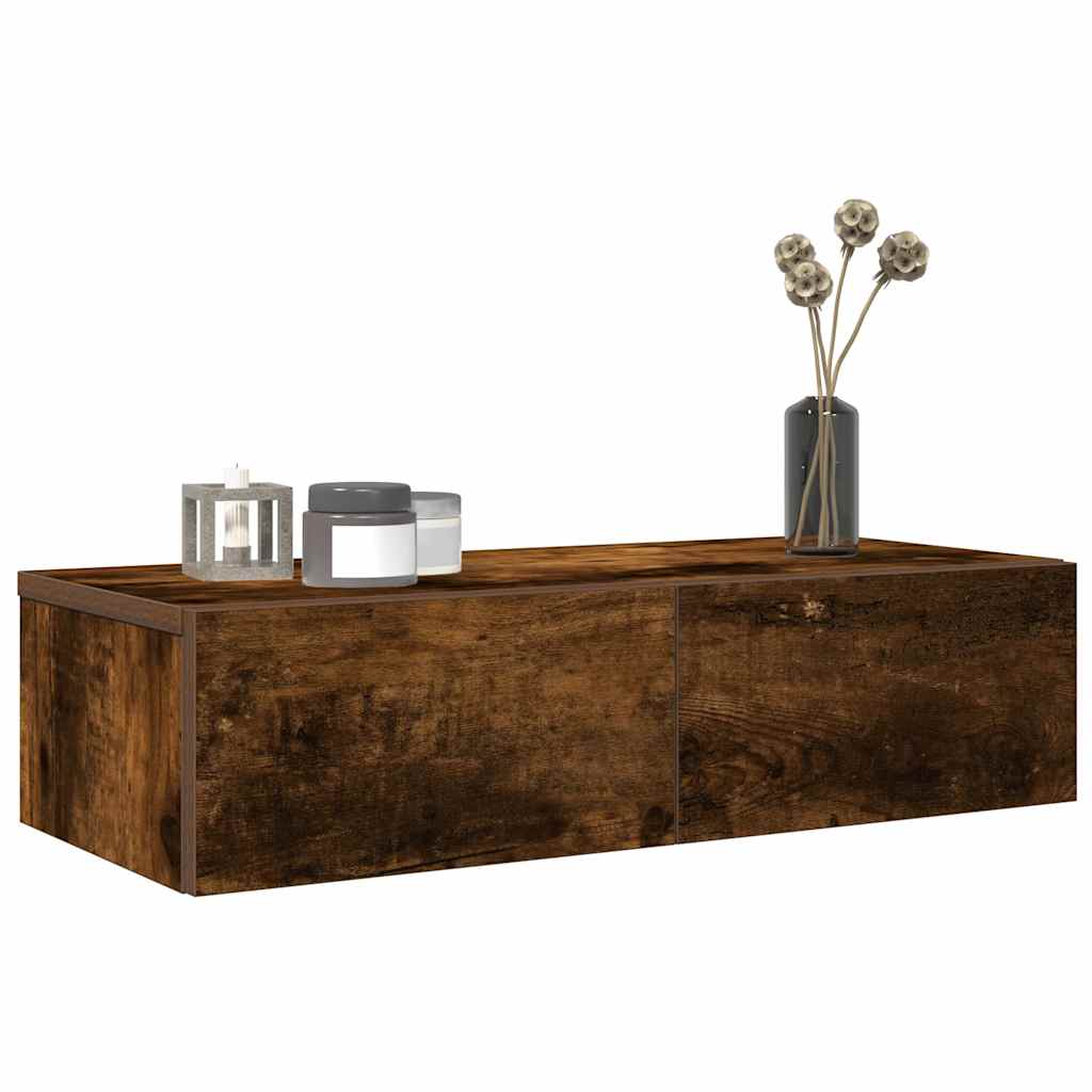 Falipolc fiókokkal füstölt tölgy 60x26,5x15 cm műszaki fa