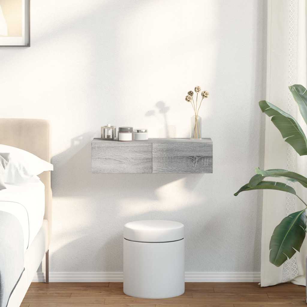 Falipolc fiókokkal szürke sonoma 60x26,5x15 cm műszaki fa