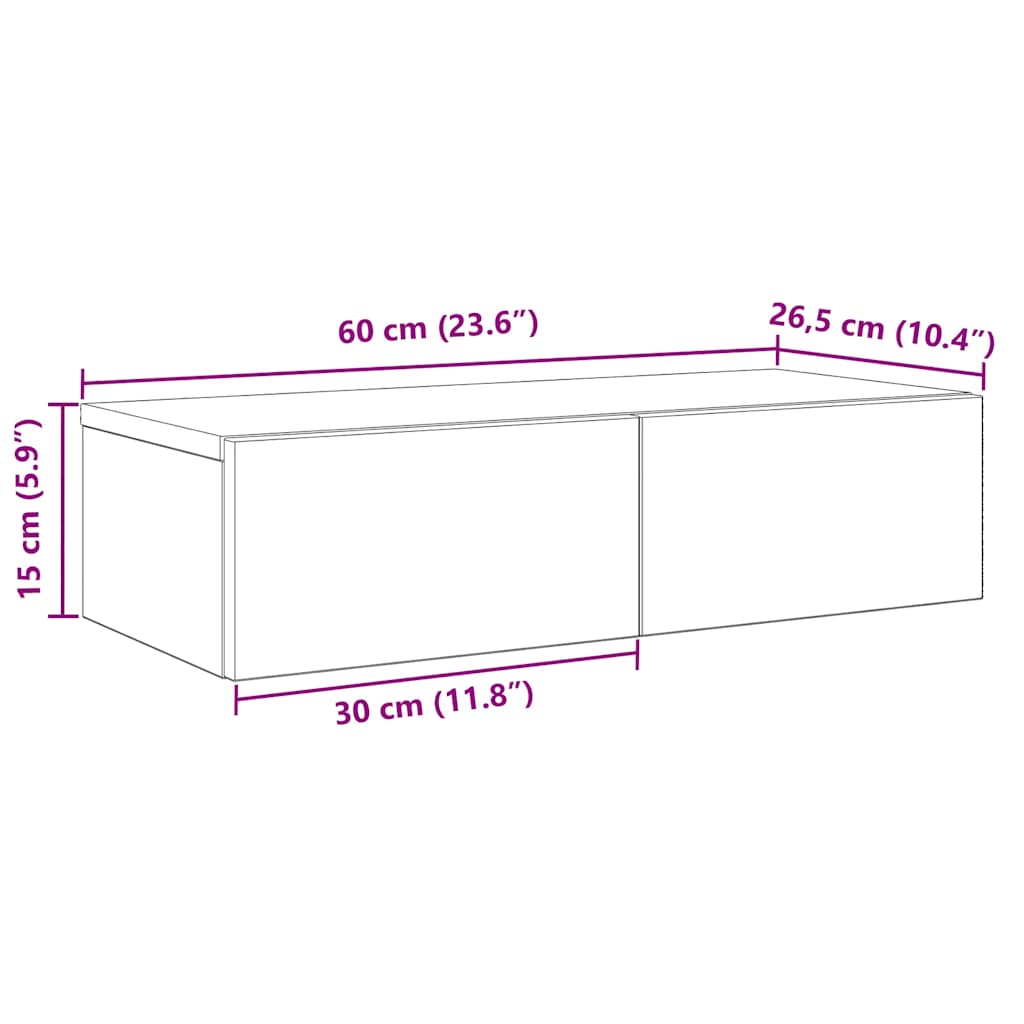 Falipolc fiókokkal szürke sonoma 60x26,5x15 cm műszaki fa