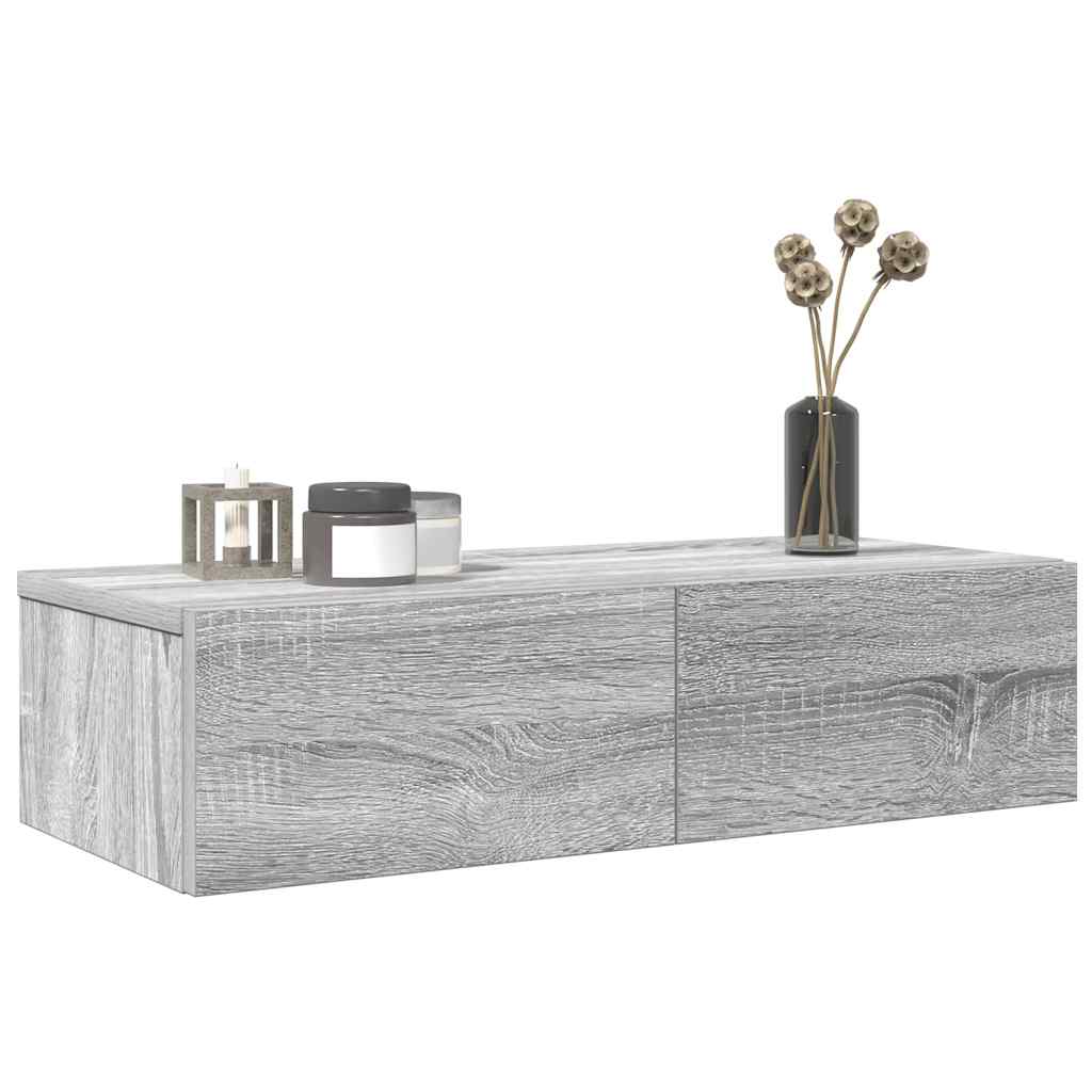 Falipolc fiókokkal szürke sonoma 60x26,5x15 cm műszaki fa
