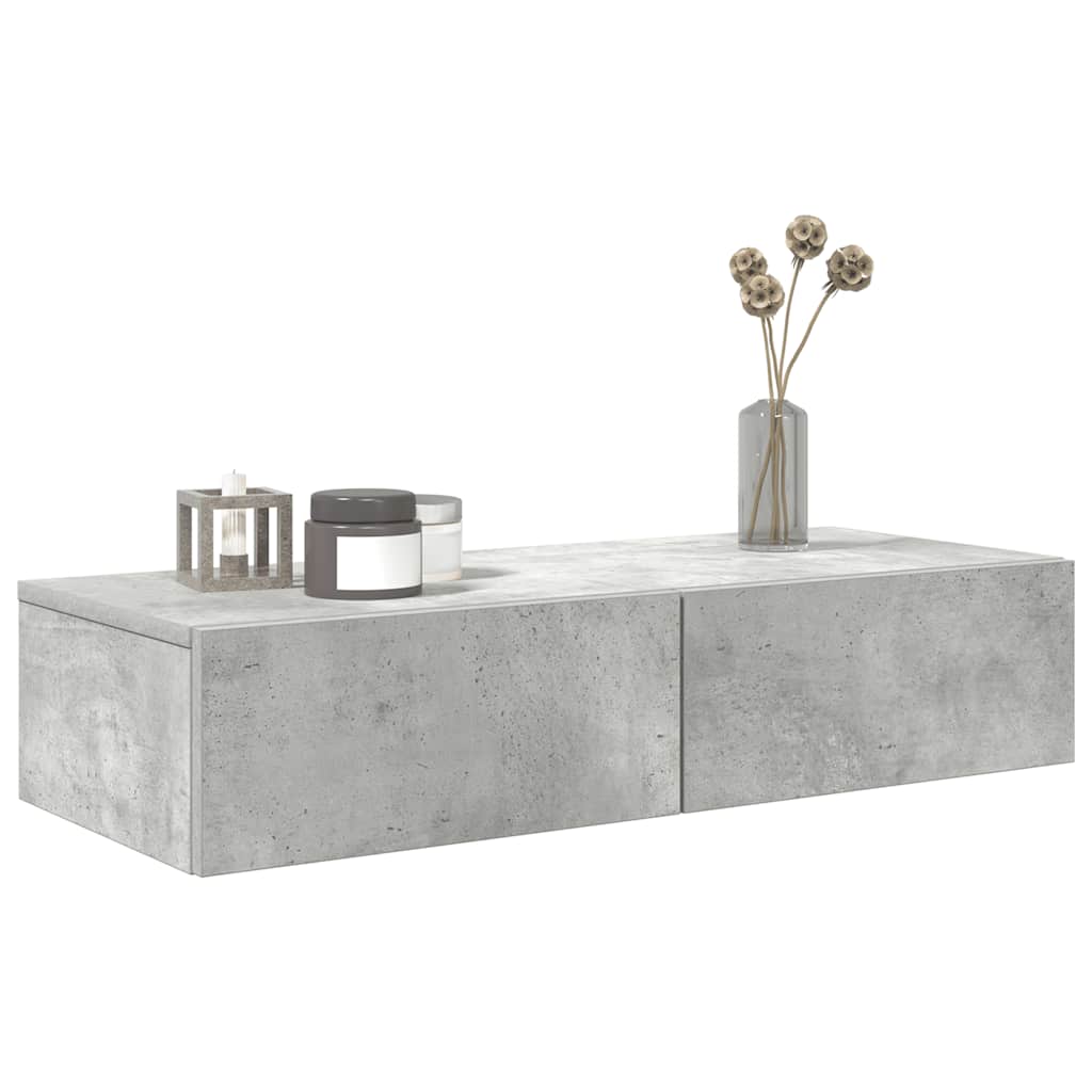 Falipolc fiókokkal betonszürke 80x33x17 cm műszaki fa