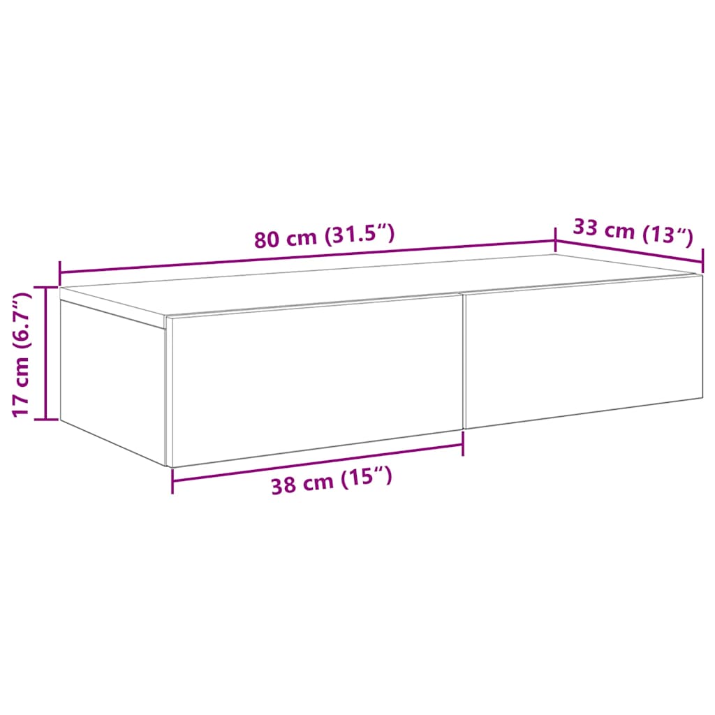 Falipolc fiókokkal füstölt tölgy 80x33x17 cm műszaki fa