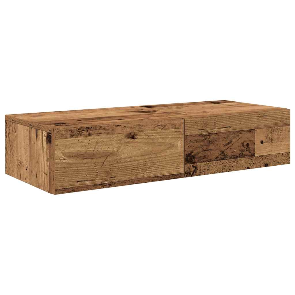 Falipolc fiókokkal régi fa 80x33x17 cm műszaki fa