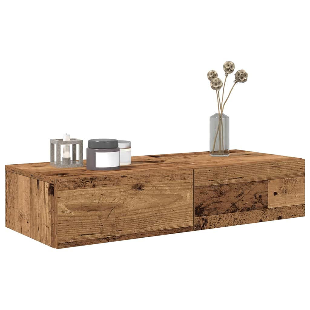 Falipolc fiókokkal régi fa 80x33x17 cm műszaki fa