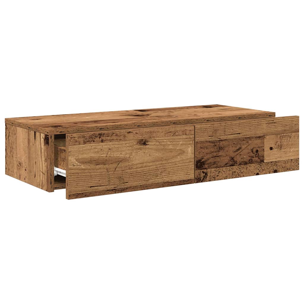 Falipolc fiókokkal régi fa 80x33x17 cm műszaki fa