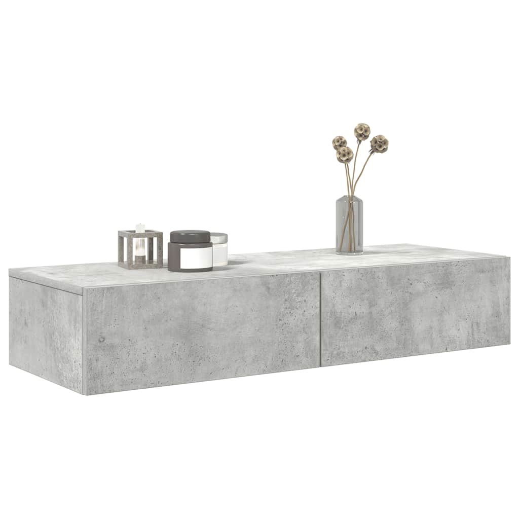 Falipolc fiókokkal betonszürke 100x36x19 cm műszaki fa