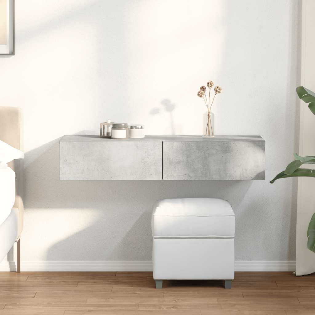 Falipolc fiókokkal betonszürke 100x36x19 cm műszaki fa
