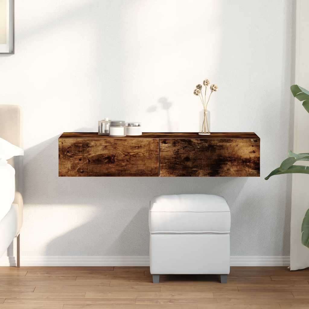 Falipolc fiókokkal füstölt tölgy 100x36x19 cm műszaki fa