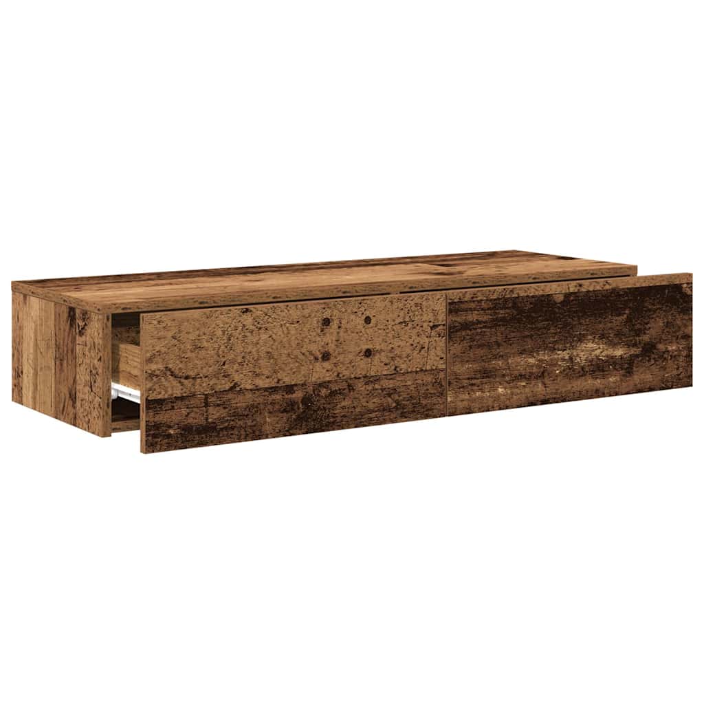 Falipolc fiókokkal régi fa 100x36x19 cm műszaki fa