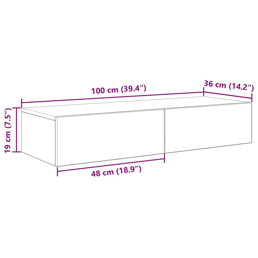 Falipolc fiókokkal régi fa 100x36x19 cm műszaki fa