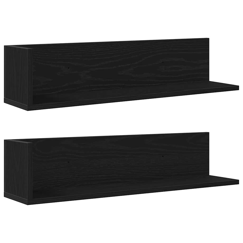 2 db fekete szerelt fa fali polc 75 x 16,5 x 16,5 cm