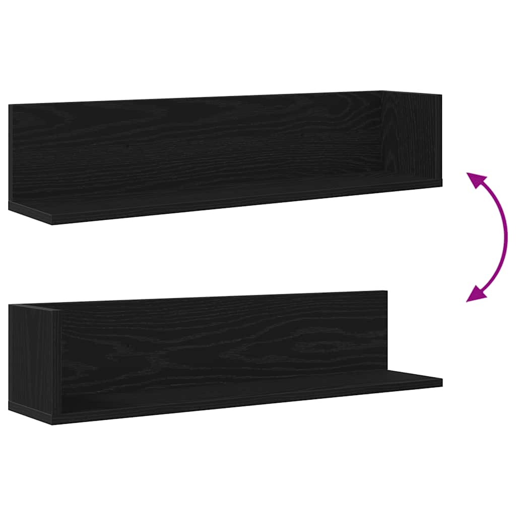 2 db fekete szerelt fa fali polc 75 x 16,5 x 16,5 cm
