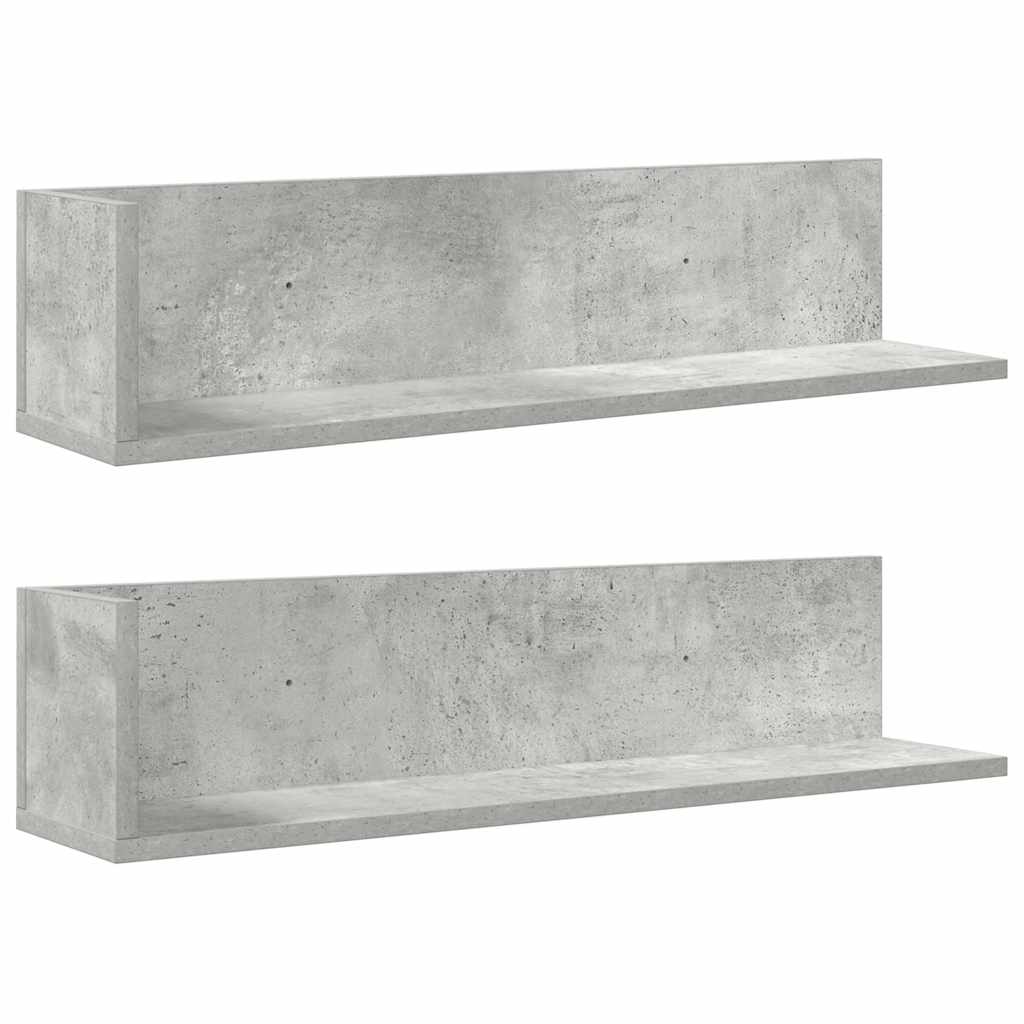 2 db betonszürke szerelt fa fali polc 75 x 16,5 x 16,5 cm
