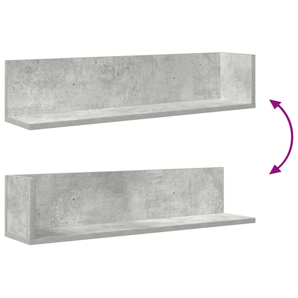 2 db betonszürke szerelt fa fali polc 75 x 16,5 x 16,5 cm
