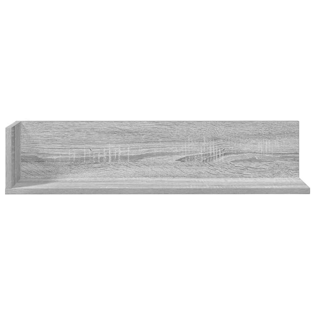 2 db szürke sonoma színű szerelt fa fali polc 75x16,5x16,5 cm