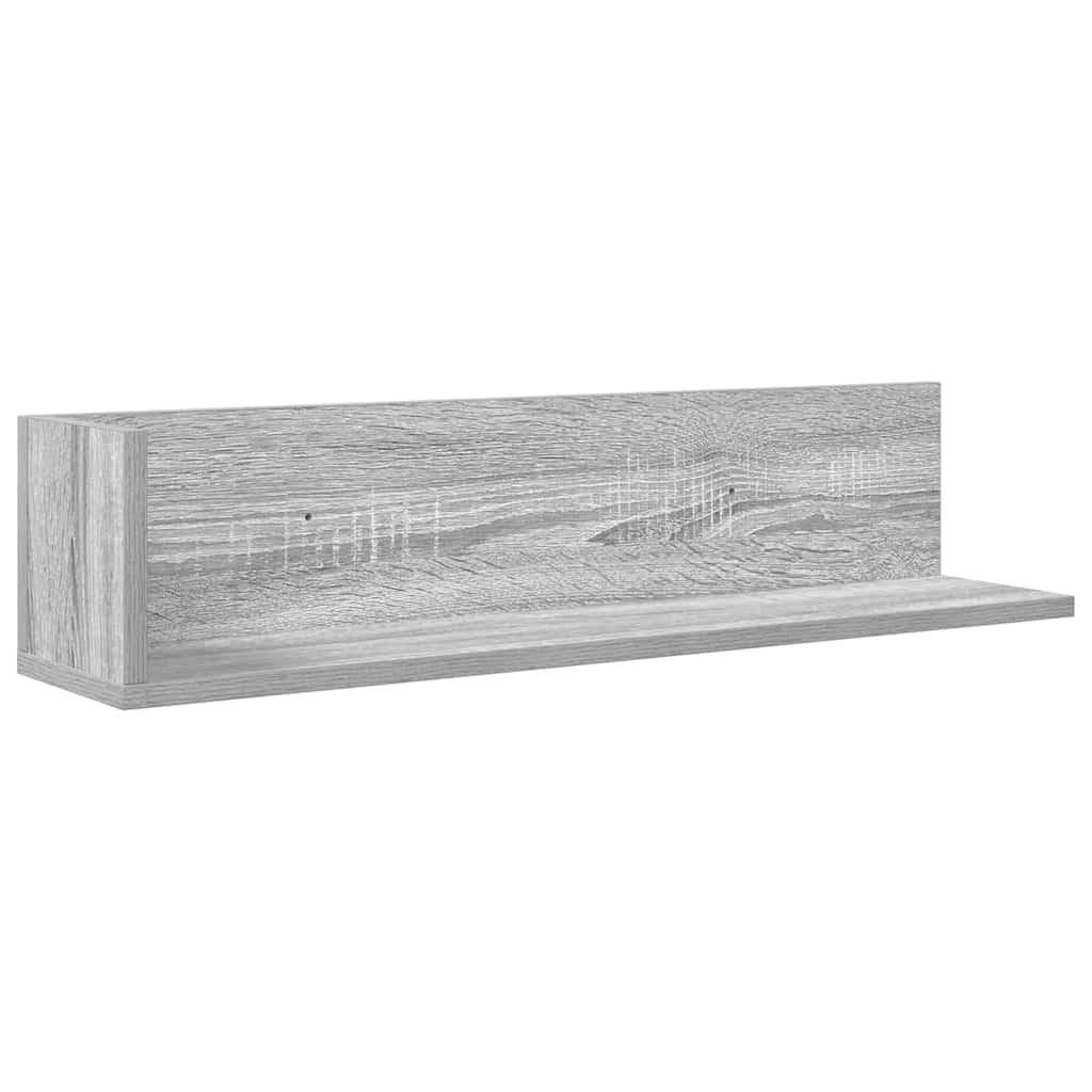 2 db szürke sonoma színű szerelt fa fali polc 75x16,5x16,5 cm