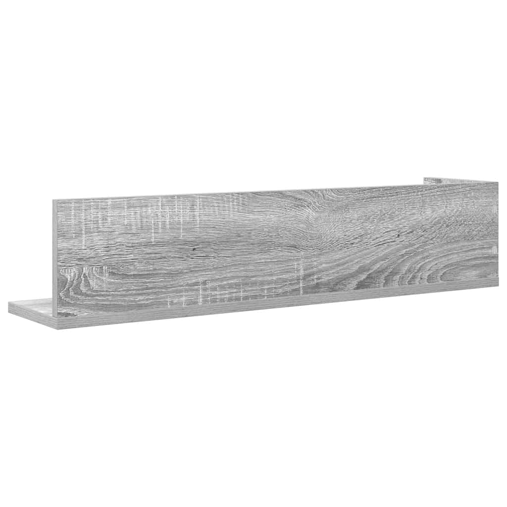 2 db szürke sonoma színű szerelt fa fali polc 75x16,5x16,5 cm
