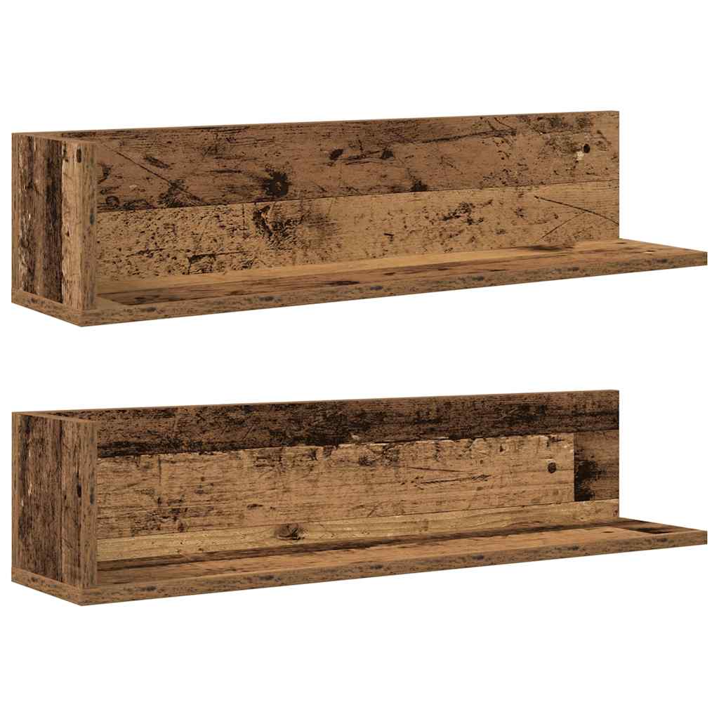2 db antik fa színű szerelt fa fali polc 75 x 16,5 x 16,5 cm