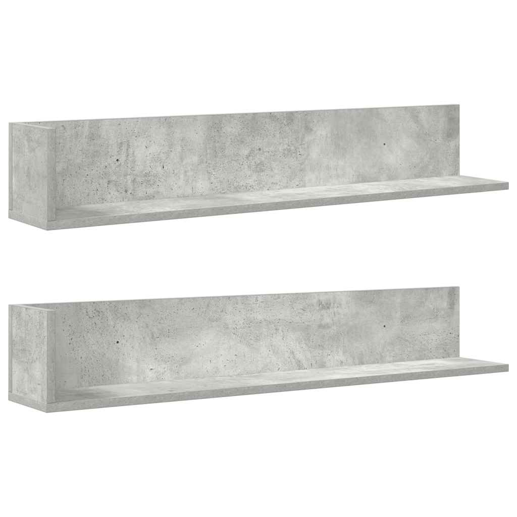 2 db betonszürke szerelt fa fali polc 100 x 16,5 x 16,5 cm