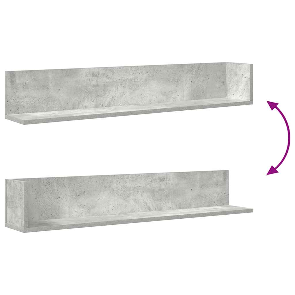 2 db betonszürke szerelt fa fali polc 100 x 16,5 x 16,5 cm