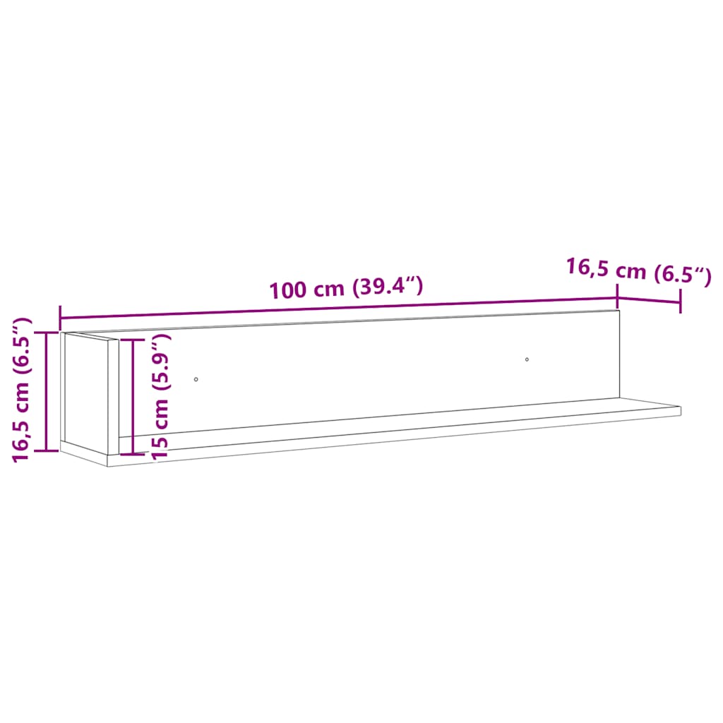 2 db betonszürke szerelt fa fali polc 100 x 16,5 x 16,5 cm