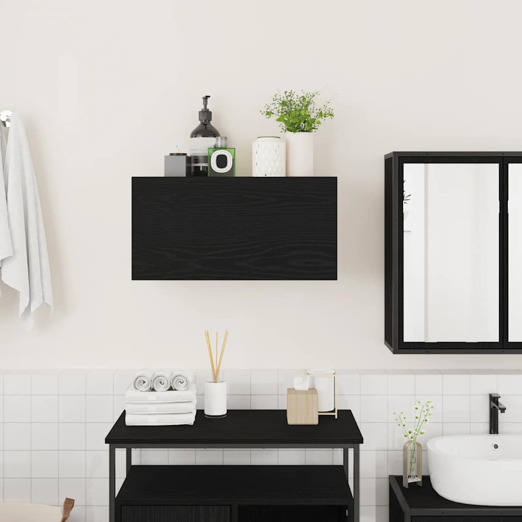 fekete szerelt fa fali fürdőszobaszekrény 60x25x30 cm