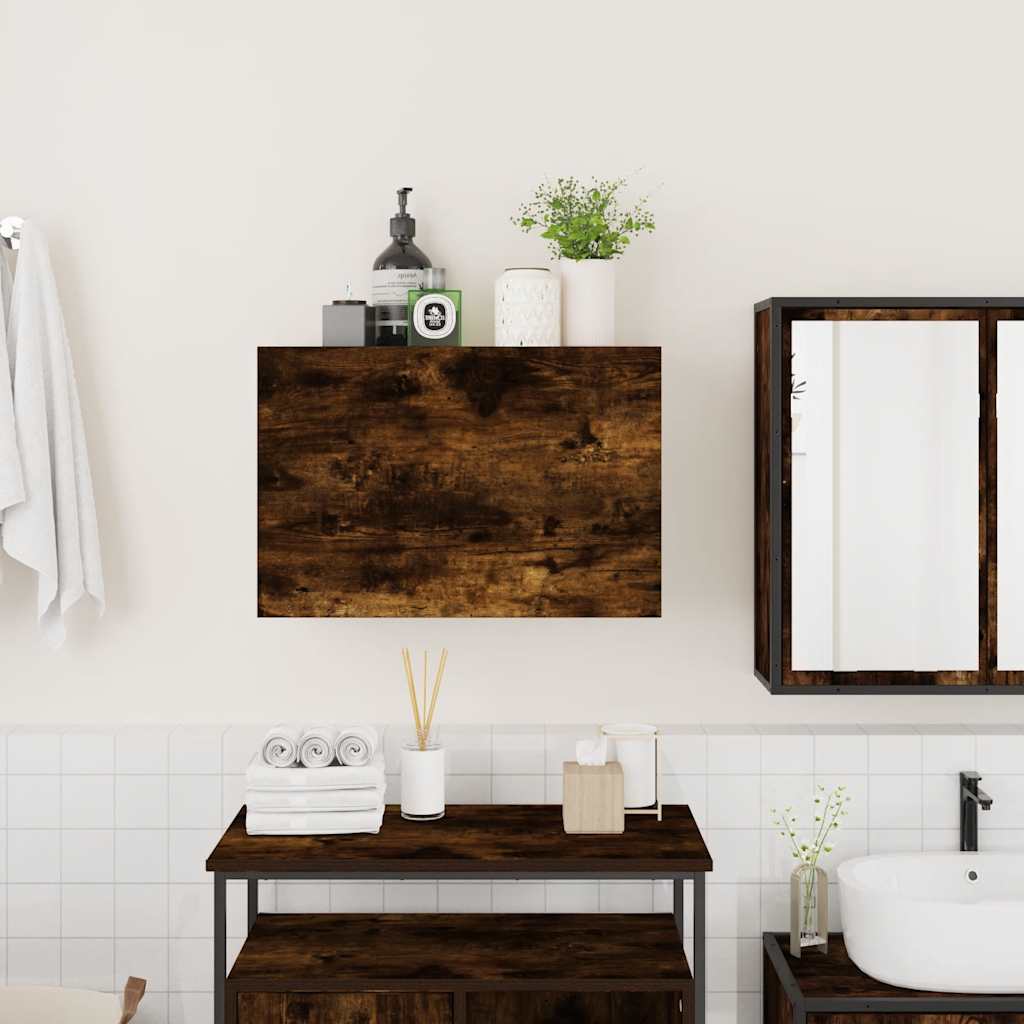 füstös tölgyszínű szerelt fa fali fürdőszobaszekrény 60x25x40cm