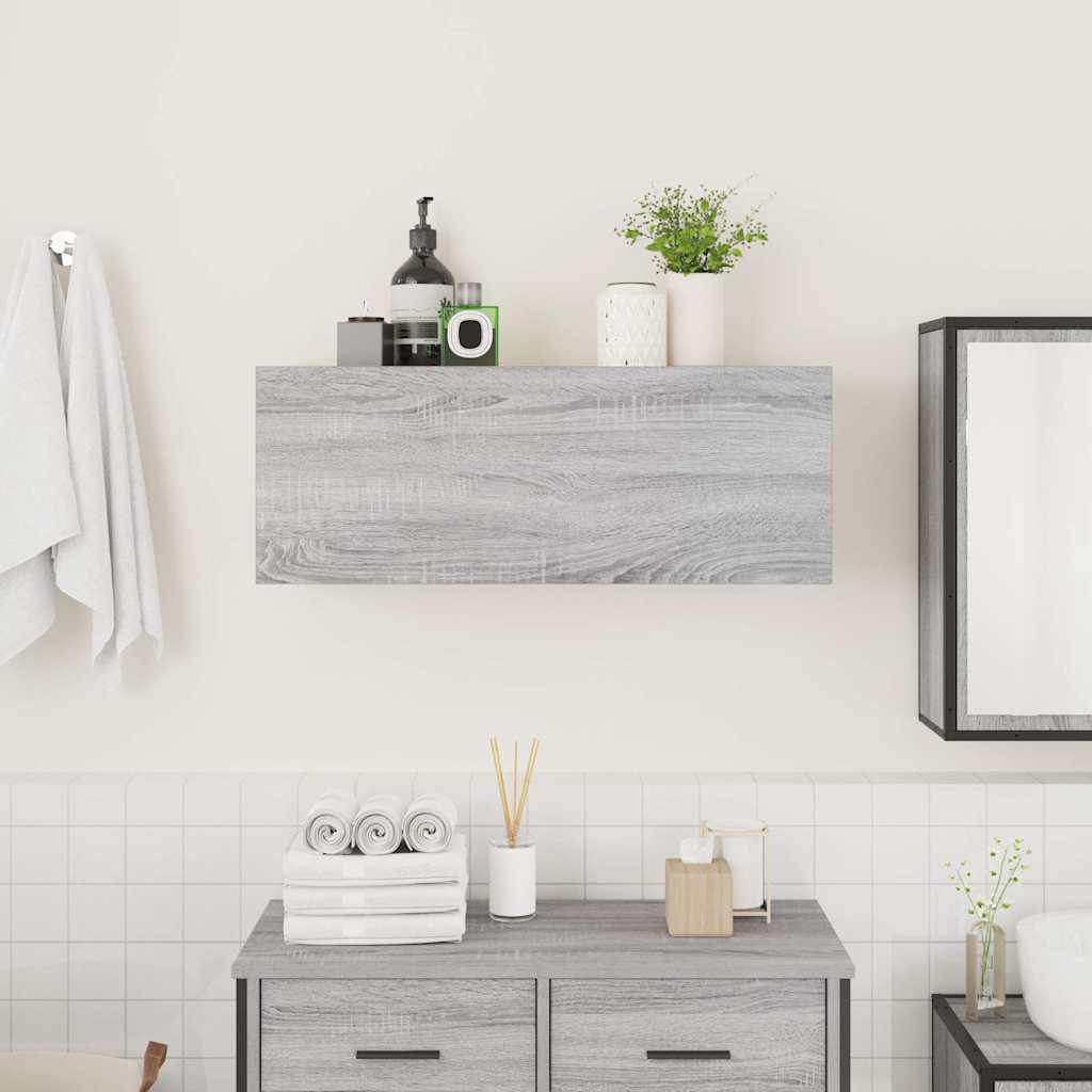 szürke sonoma szerelt fa fali fürdőszobaszekrény 80x25x30 cm