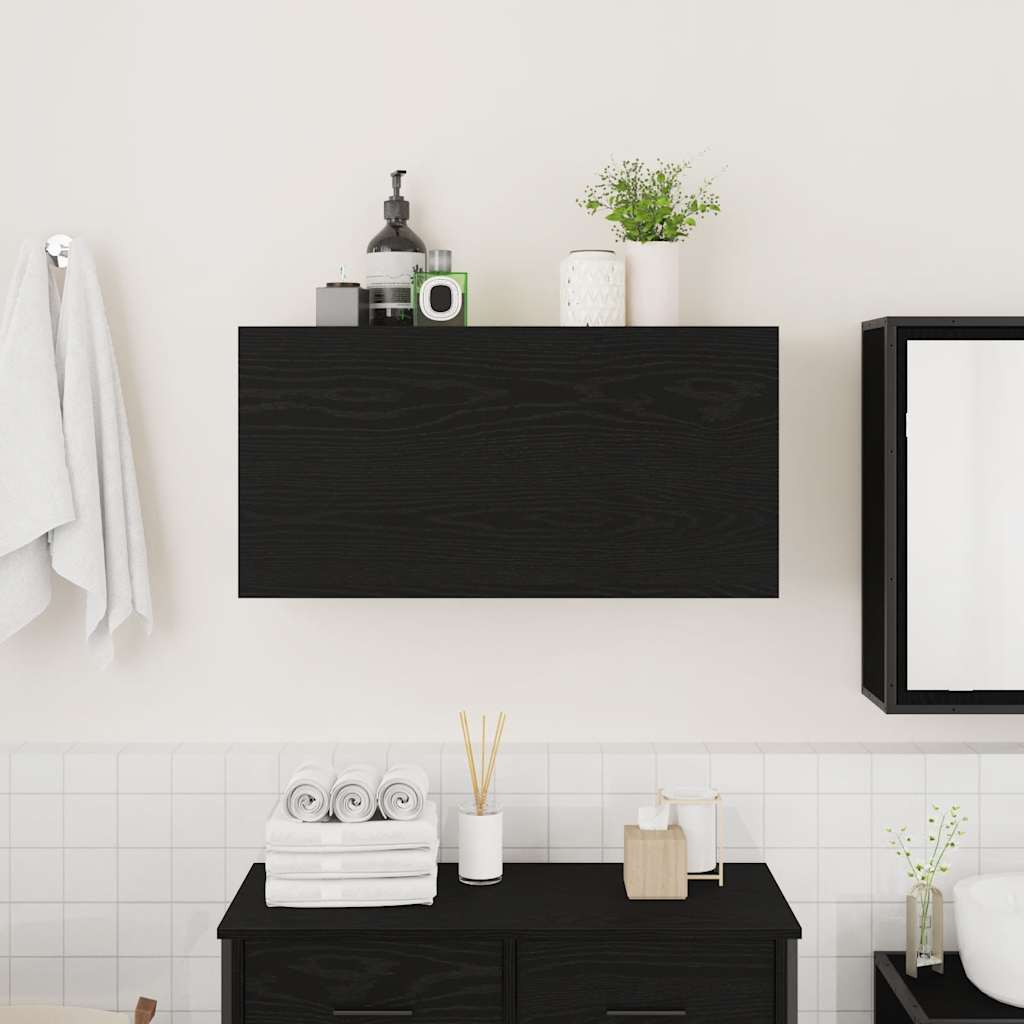 fekete szerelt fa fali fürdőszobaszekrény 80x25x40 cm