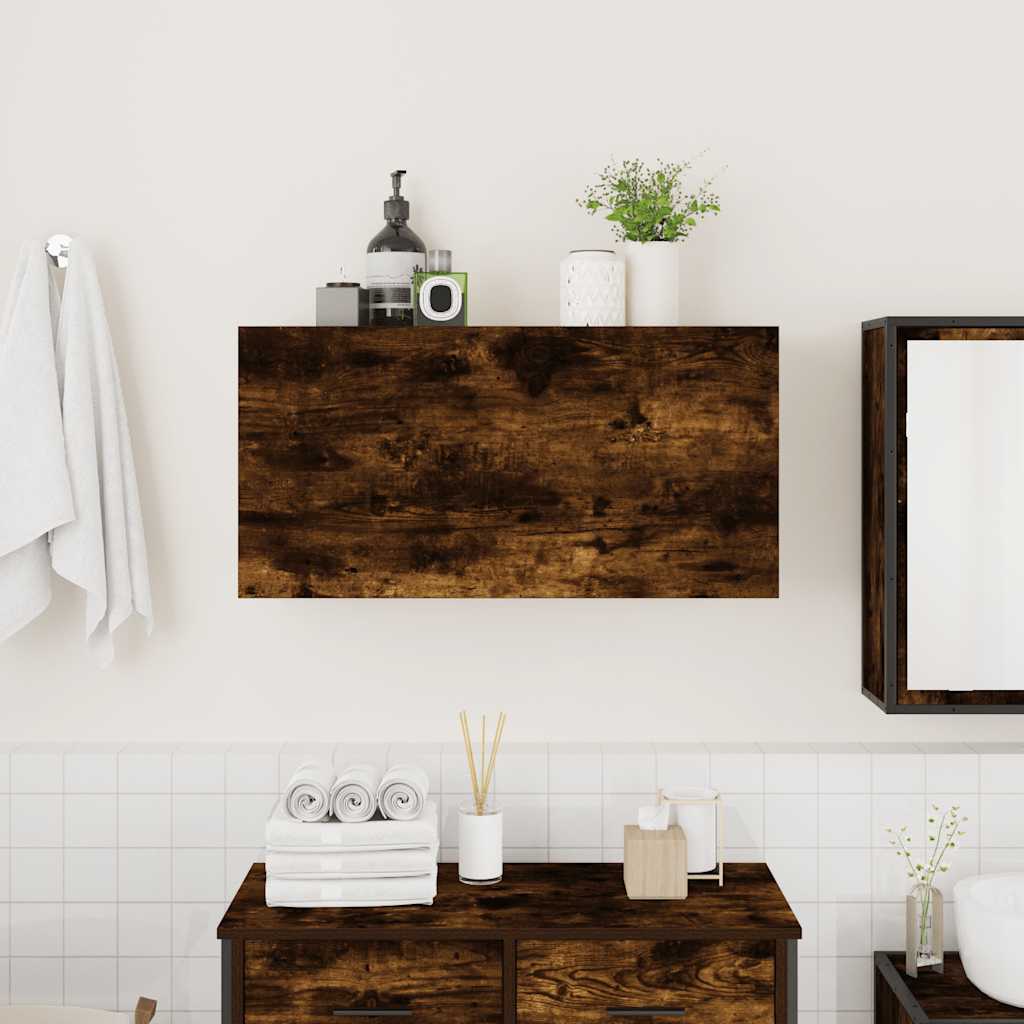 füstös tölgyszínű szerelt fa fali fürdőszobaszekrény 80x25x40cm