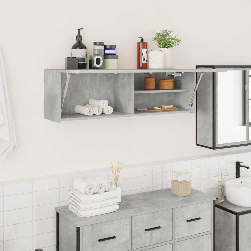 betonszürke szerelt fa fali fürdőszobaszekrény 100x25x30 cm
