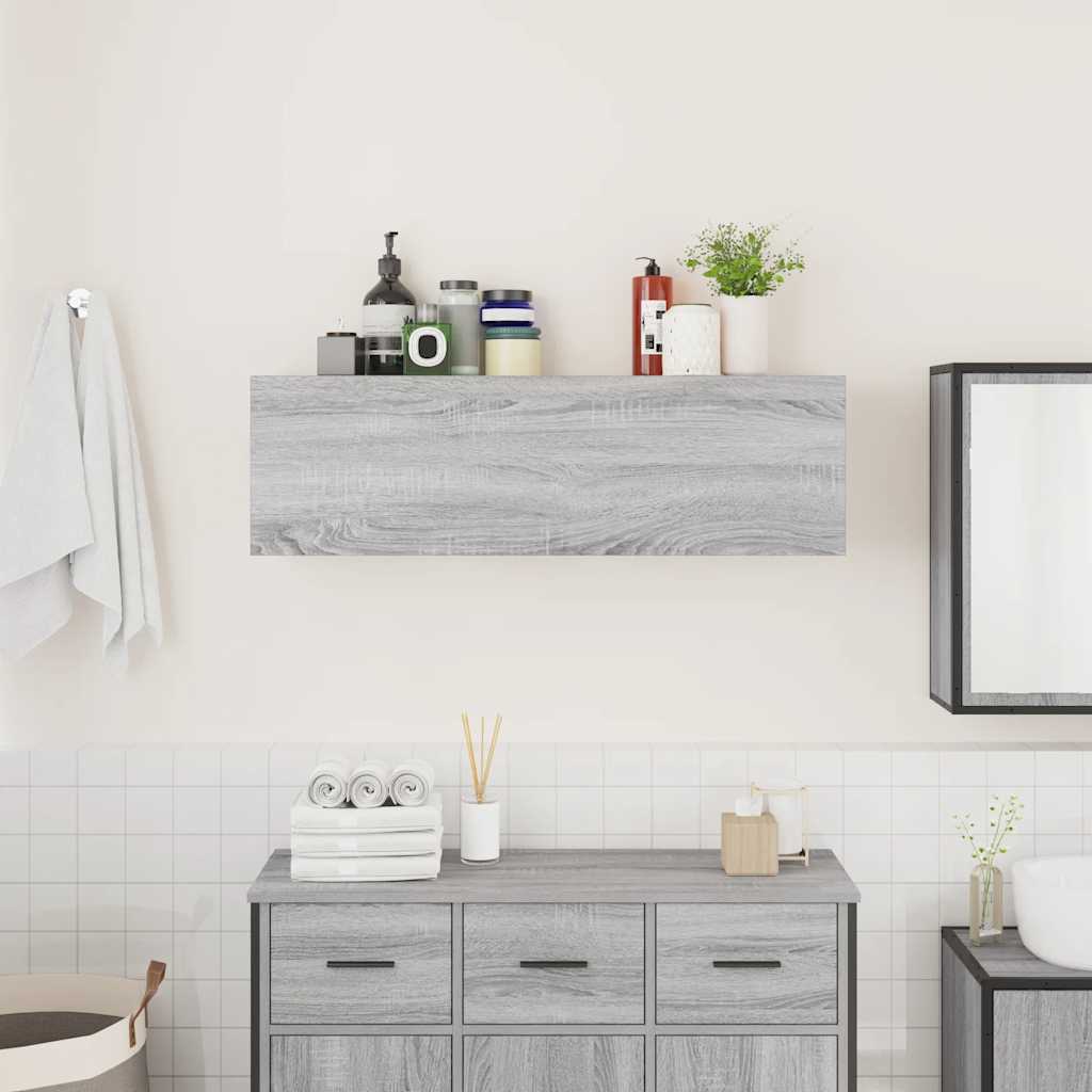 szürke sonoma szerelt fa fali fürdőszobaszekrény 100x25x30 cm