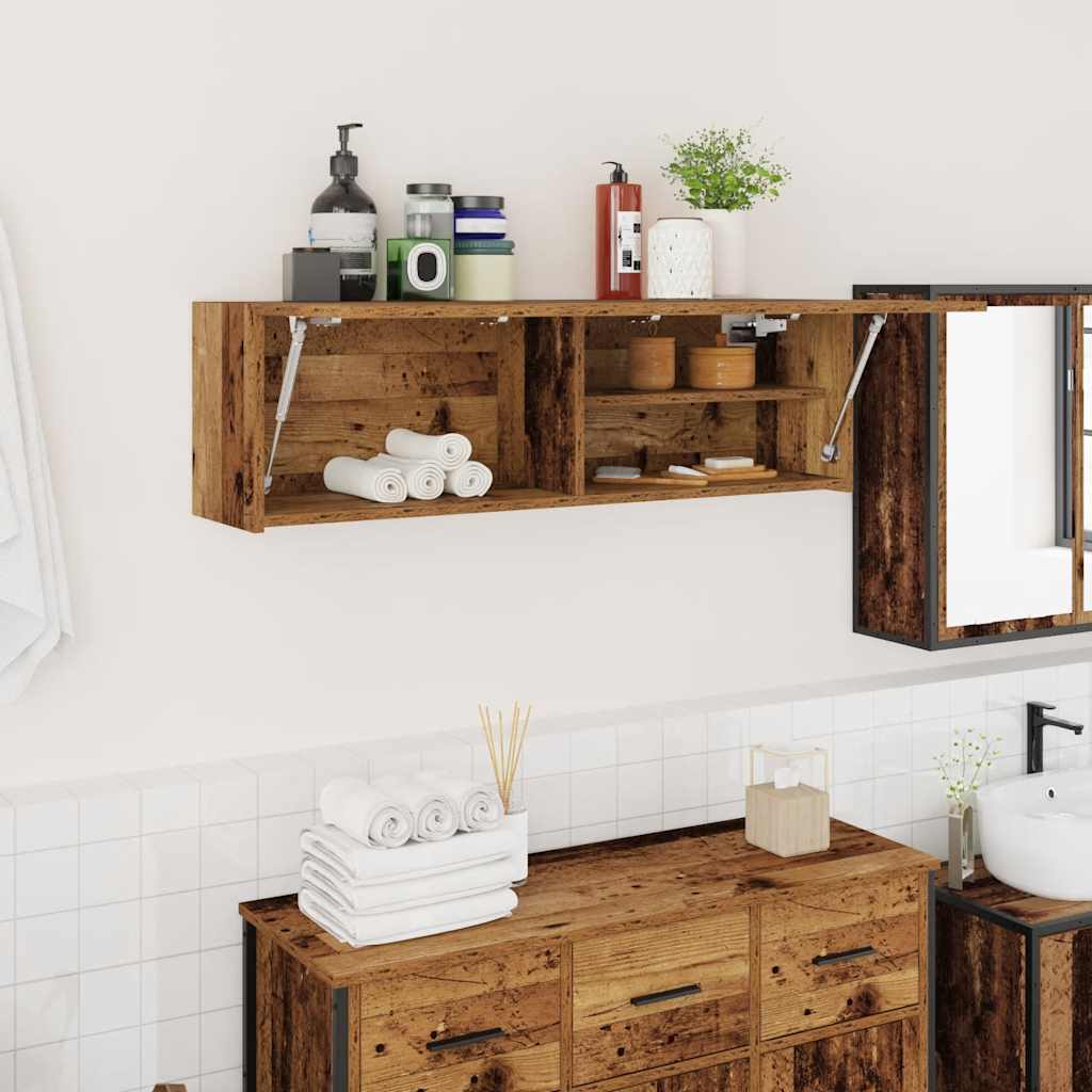 antik fa színű szerelt fa fali fürdőszobaszekrény 100x25x30 cm