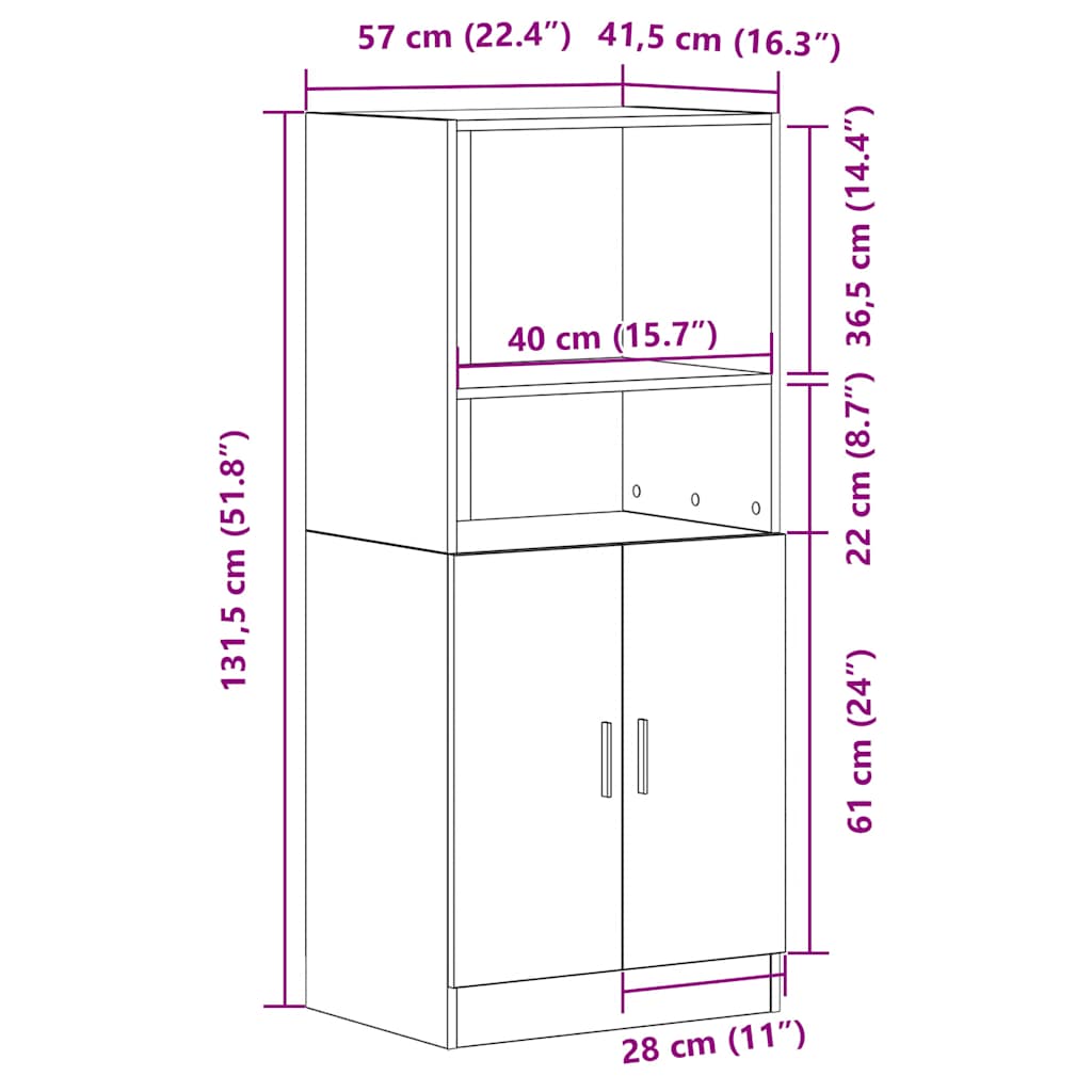 fekete szerelt fa konyhaszekrény 57 x 41,5 x 131,5 cm