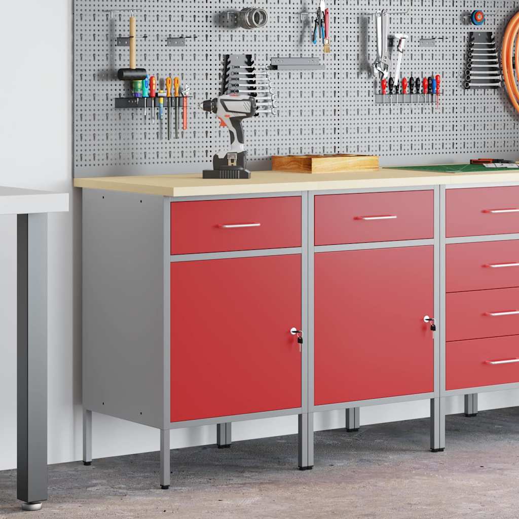 Munkaszekrény fiókkal 2 pcs Piros és Szürke 100 x 55 x 85 cm