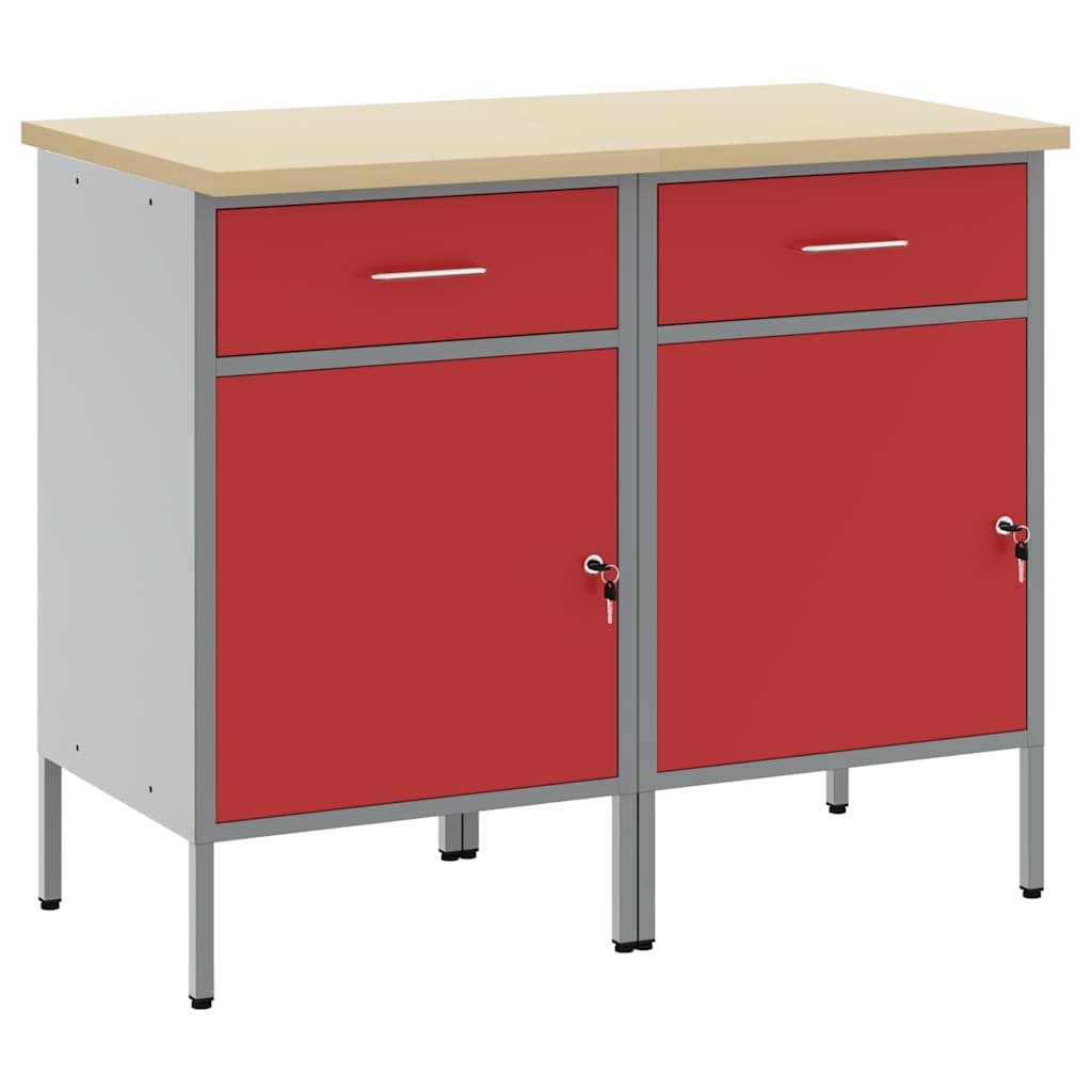 Munkaszekrény fiókkal 2 pcs Piros és Szürke 100 x 55 x 85 cm