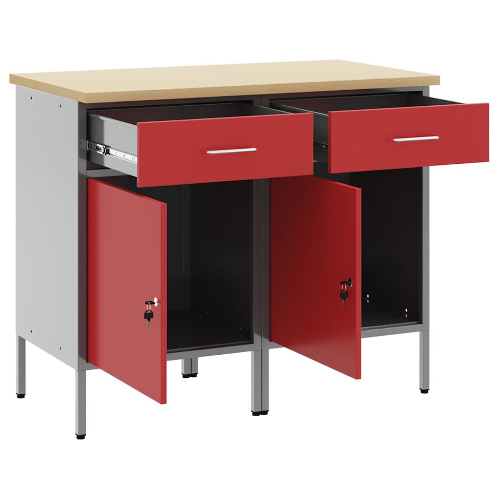 Munkaszekrény fiókkal 2 pcs Piros és Szürke 100 x 55 x 85 cm