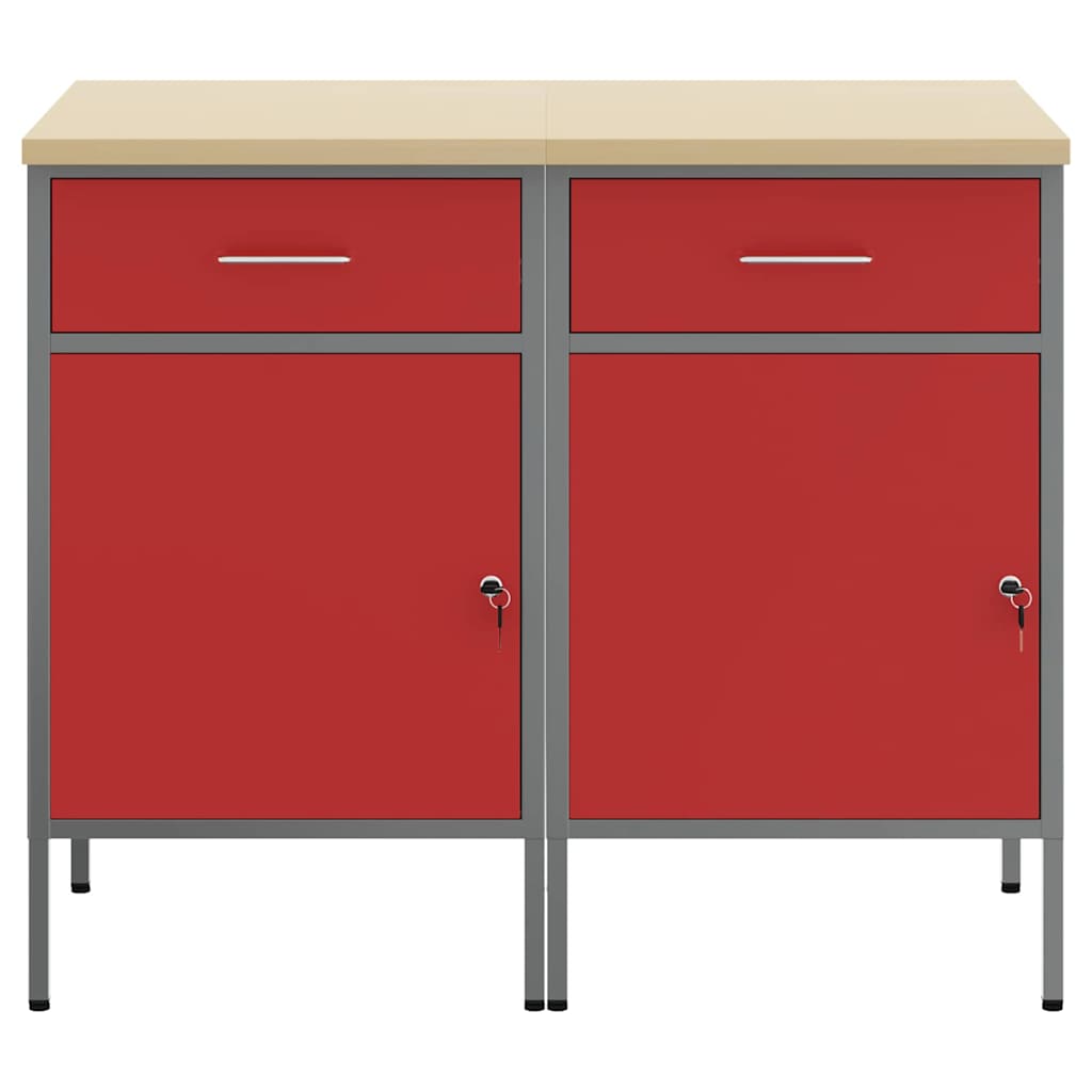 Munkaszekrény fiókkal 2 pcs Piros és Szürke 100 x 55 x 85 cm