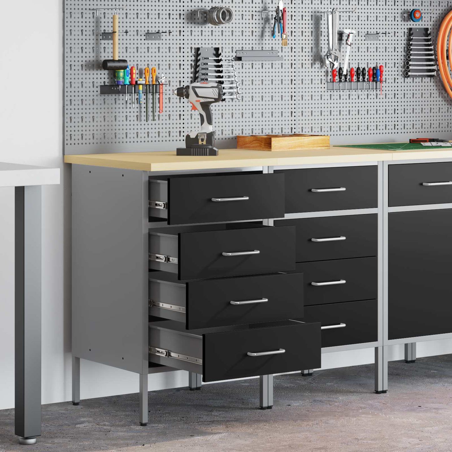 Munkaszekrény fiókkal 2 pcs Fekete és Szürke 100 x 55 x 85 cm