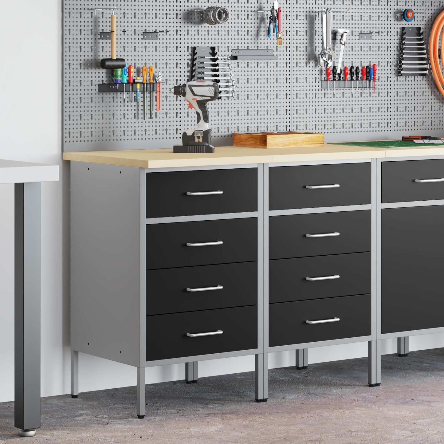 Munkaszekrény fiókkal 2 pcs Fekete és Szürke 100 x 55 x 85 cm