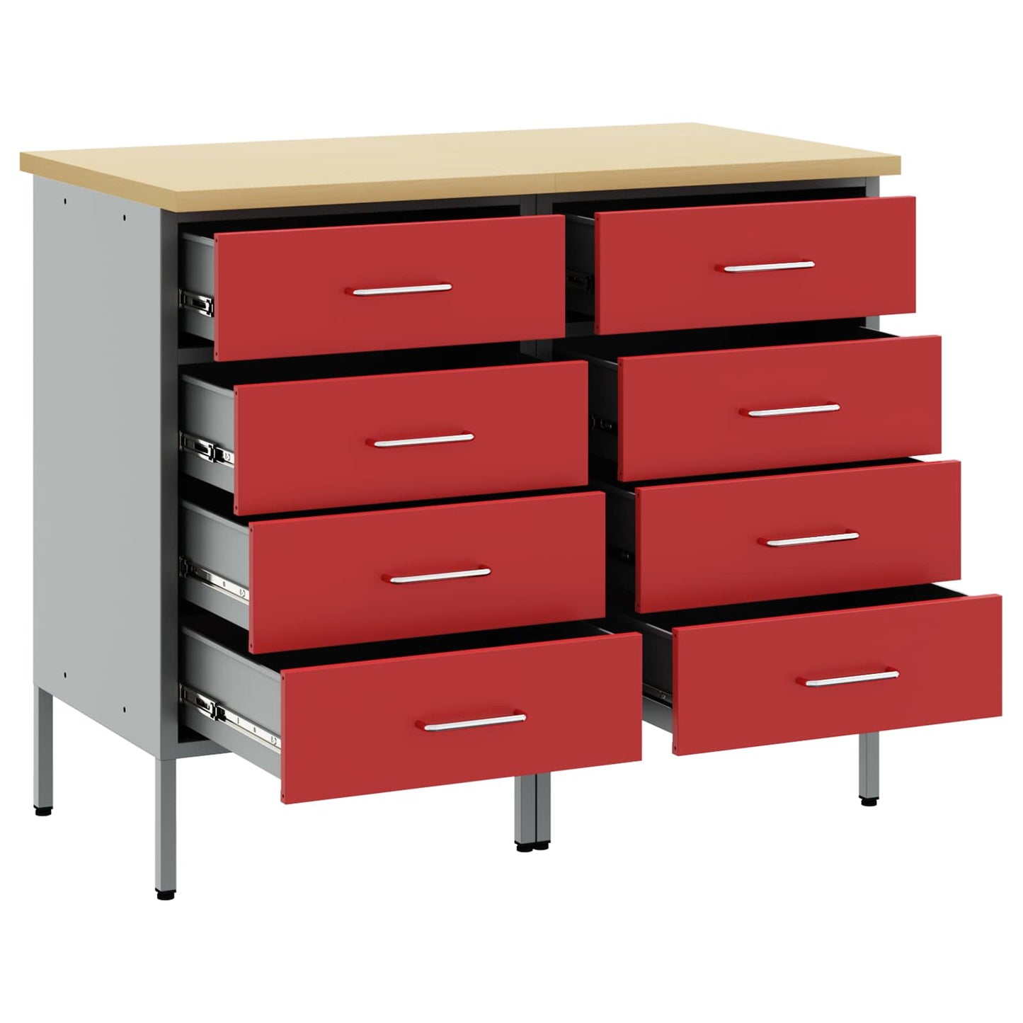 Munkaszekrény fiókkal 2 pcs Piros és Szürke 100 x 55 x 85 cm