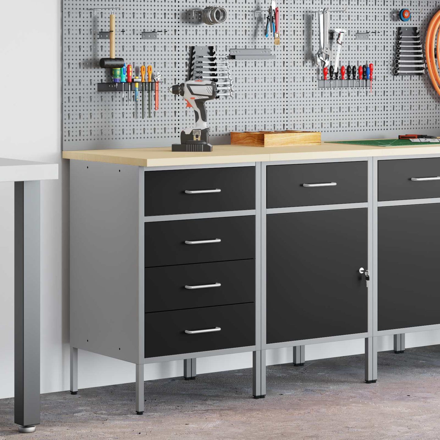 Munkaszekrény fiókkal 2 pcs Fekete és Szürke 100 x 55 x 85 cm