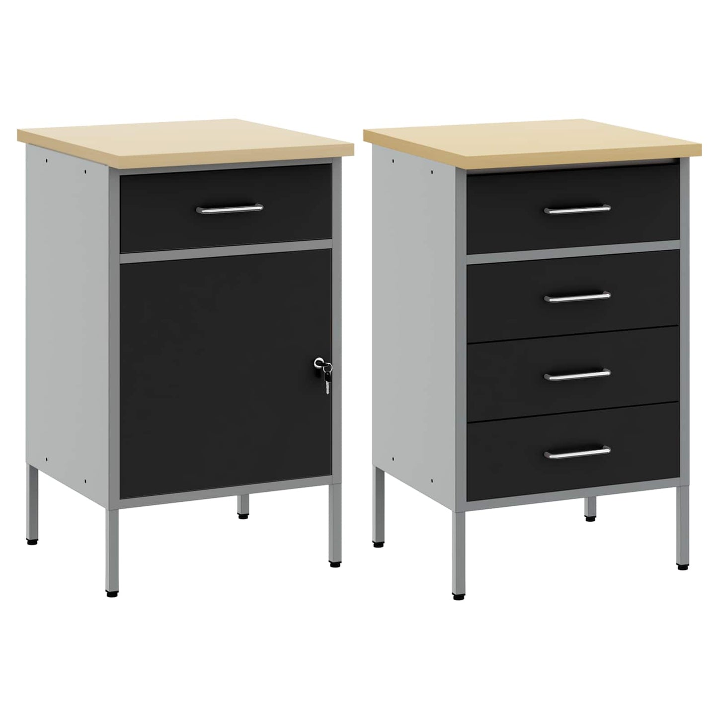 Munkaszekrény fiókkal 2 pcs Fekete és Szürke 100 x 55 x 85 cm