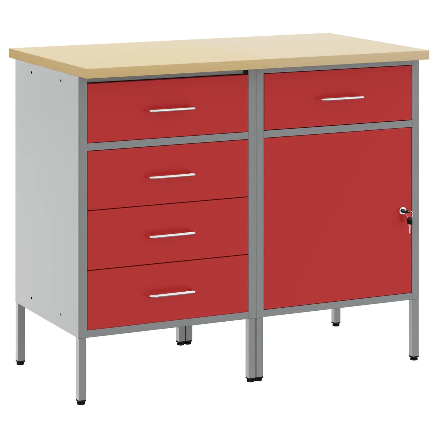 Munkaszekrény fiókkal 2 db Piros és Szürke 100 x 55 x 85 cm