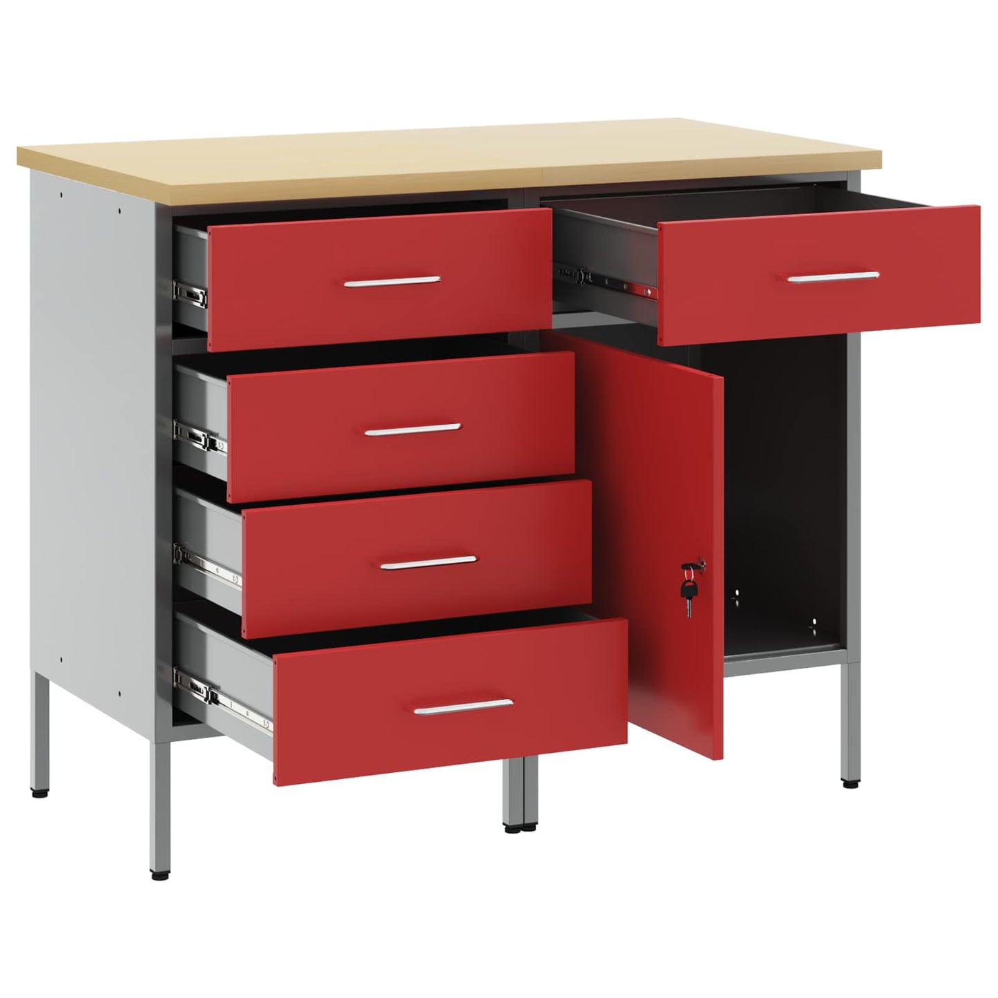 Munkaszekrény fiókkal 2 db Piros és Szürke 100 x 55 x 85 cm