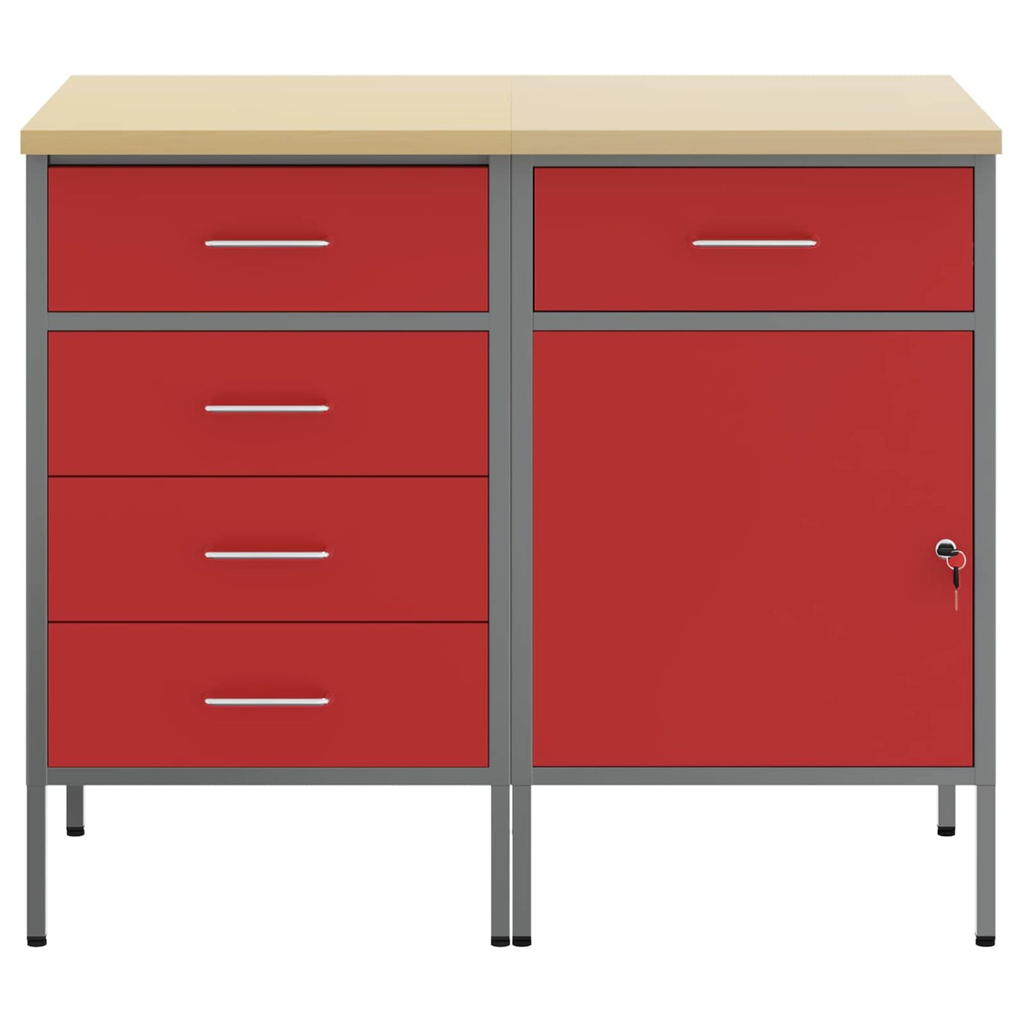 Munkaszekrény fiókkal 2 db Piros és Szürke 100 x 55 x 85 cm