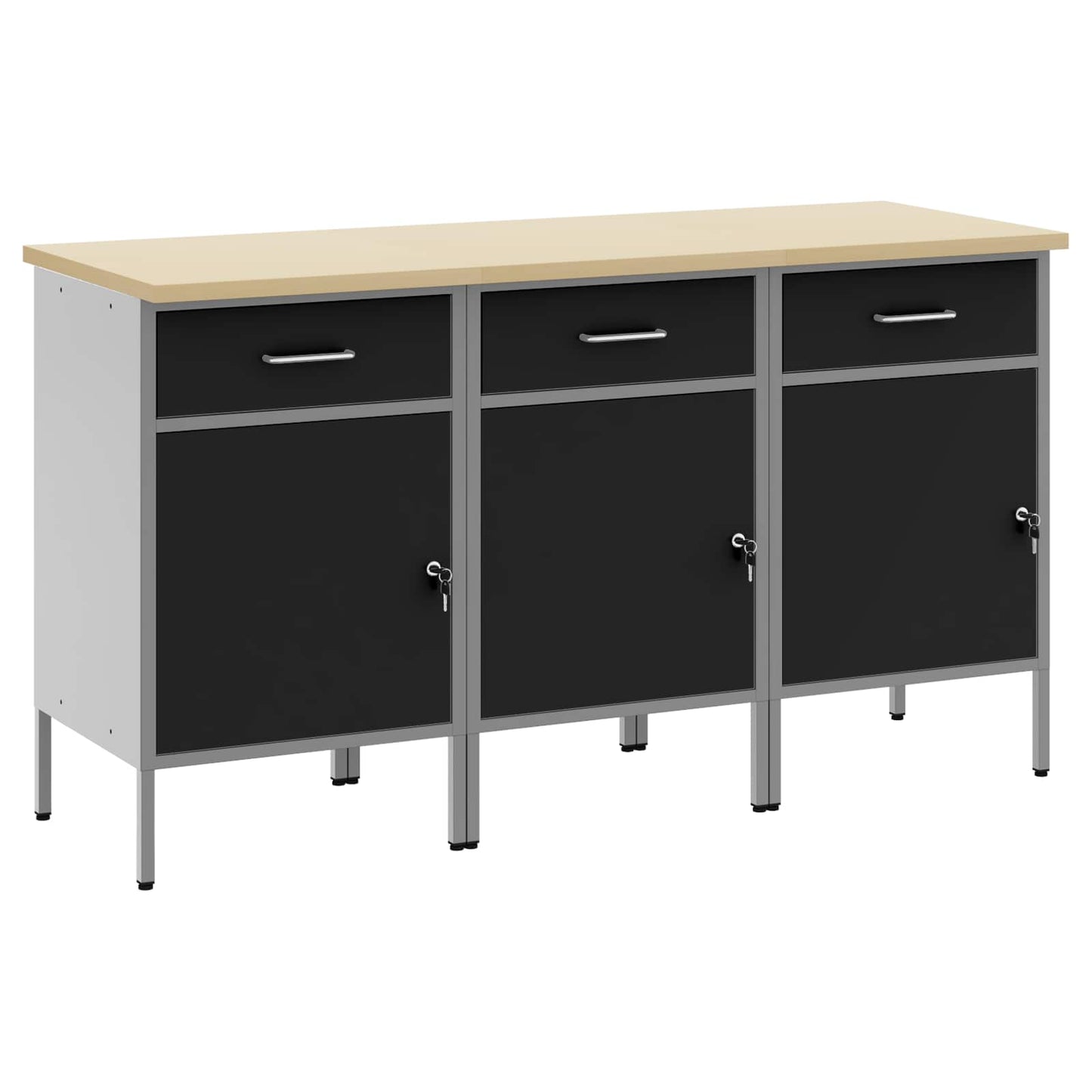 Munkaszekrény fiókkal 3 pcs Fekete és Szürke 150 x 55 x 85 cm