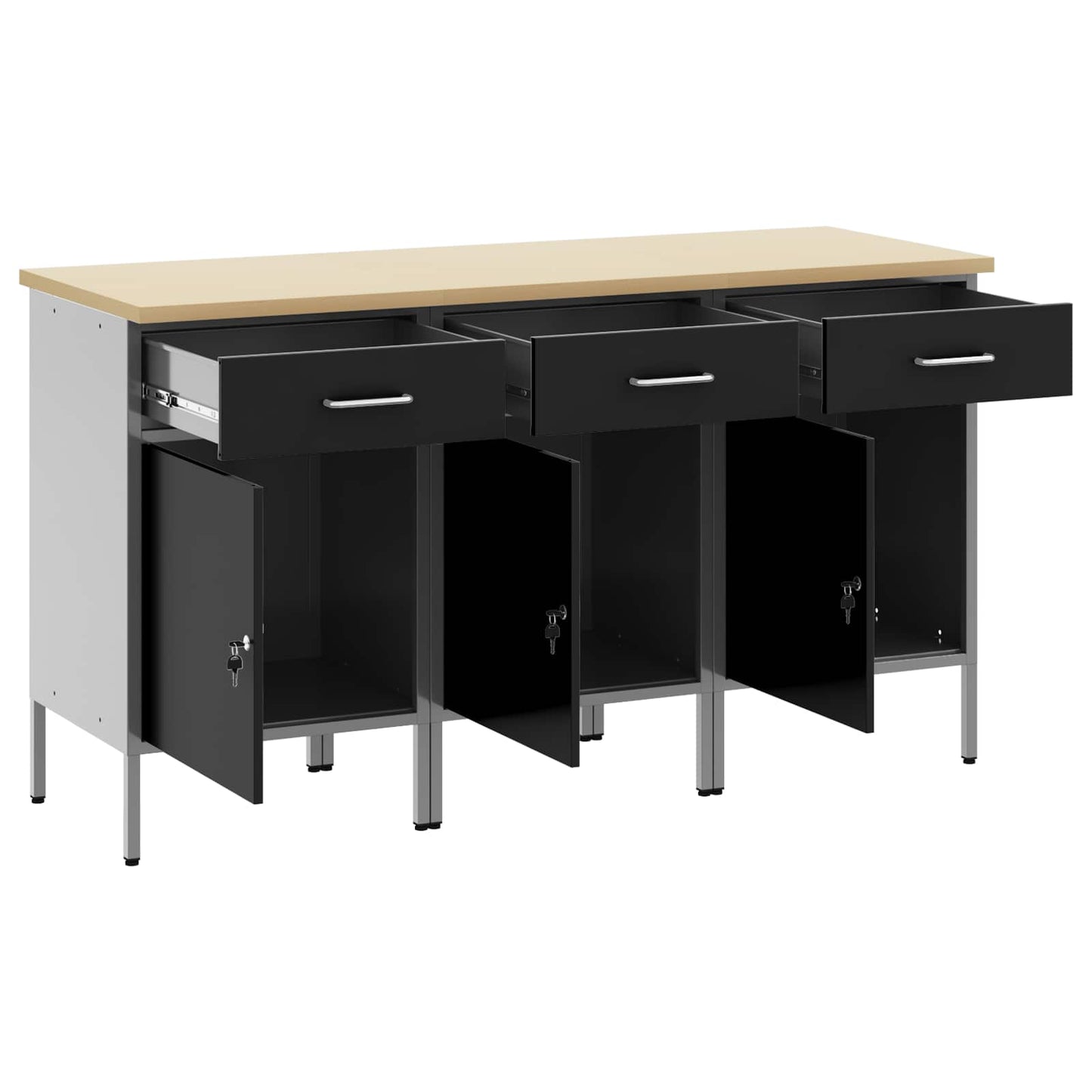 Munkaszekrény fiókkal 3 pcs Fekete és Szürke 150 x 55 x 85 cm